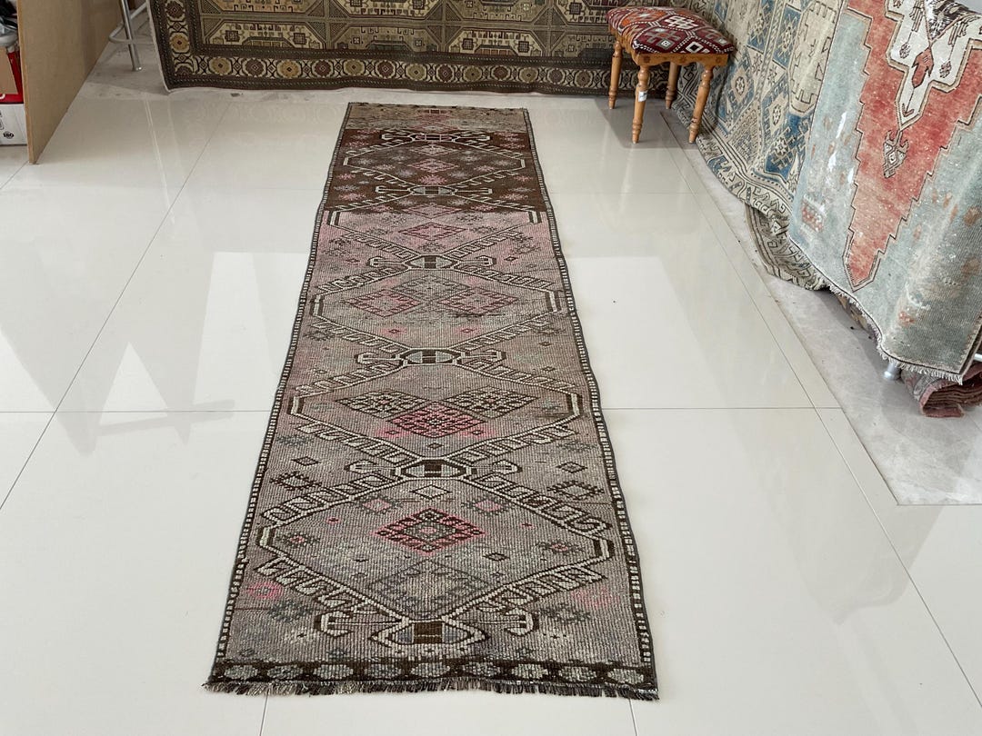 3x9 Neutral Vintage Runner, Brown Runner Rug, Handmade Oushak Runner ...