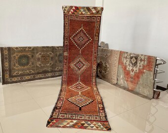 3x11 Vintage Wollläufer Teppich, Geometrischer Türkischer Oushak