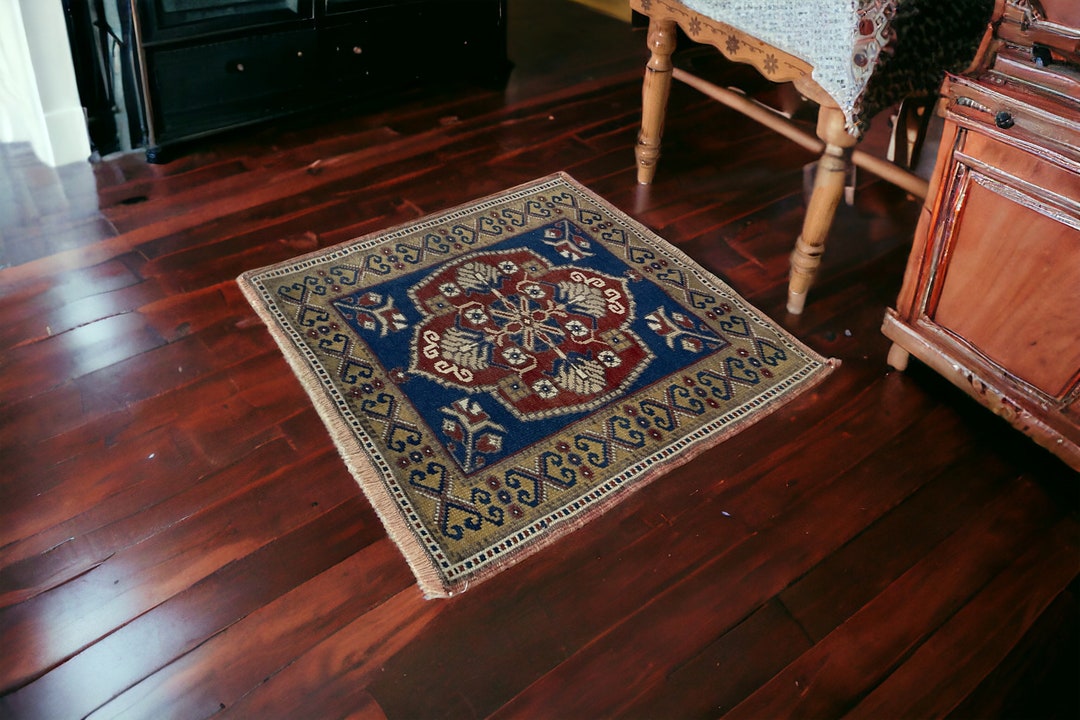 2x2 Bathroom Decor Blue Doormat, Turkısh Doormat, Vintage and Anatolian ...