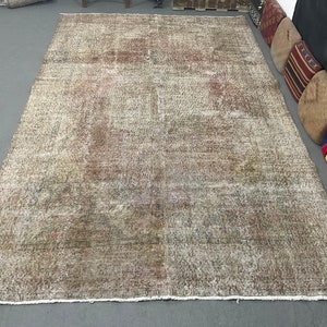 7x11 Vintage Turkish Oushak Rug: Red Neutral Area Rug