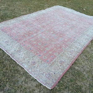 7x11 Vintage Oushak Rug: Red Turkish Wool Area Rug