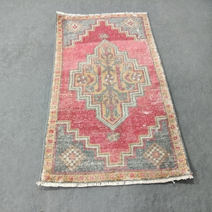 2x3 Turkish Rug, 2x3 Door Mat Rug, 2x3 Vintage Rug, 2x3 Handmade Rug, Turkish Mini Rug, Red Yellow Rug, 2x3 Mini Rug, 2x3 Wool Rug