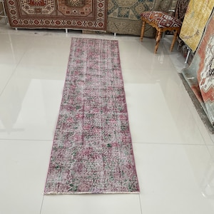 Purple Runner Rug, Home Decor Product, Flowers Design Runner Rug, Boho Runner, Handmade Vintage Oushak Rug, Antique Runner Rug,