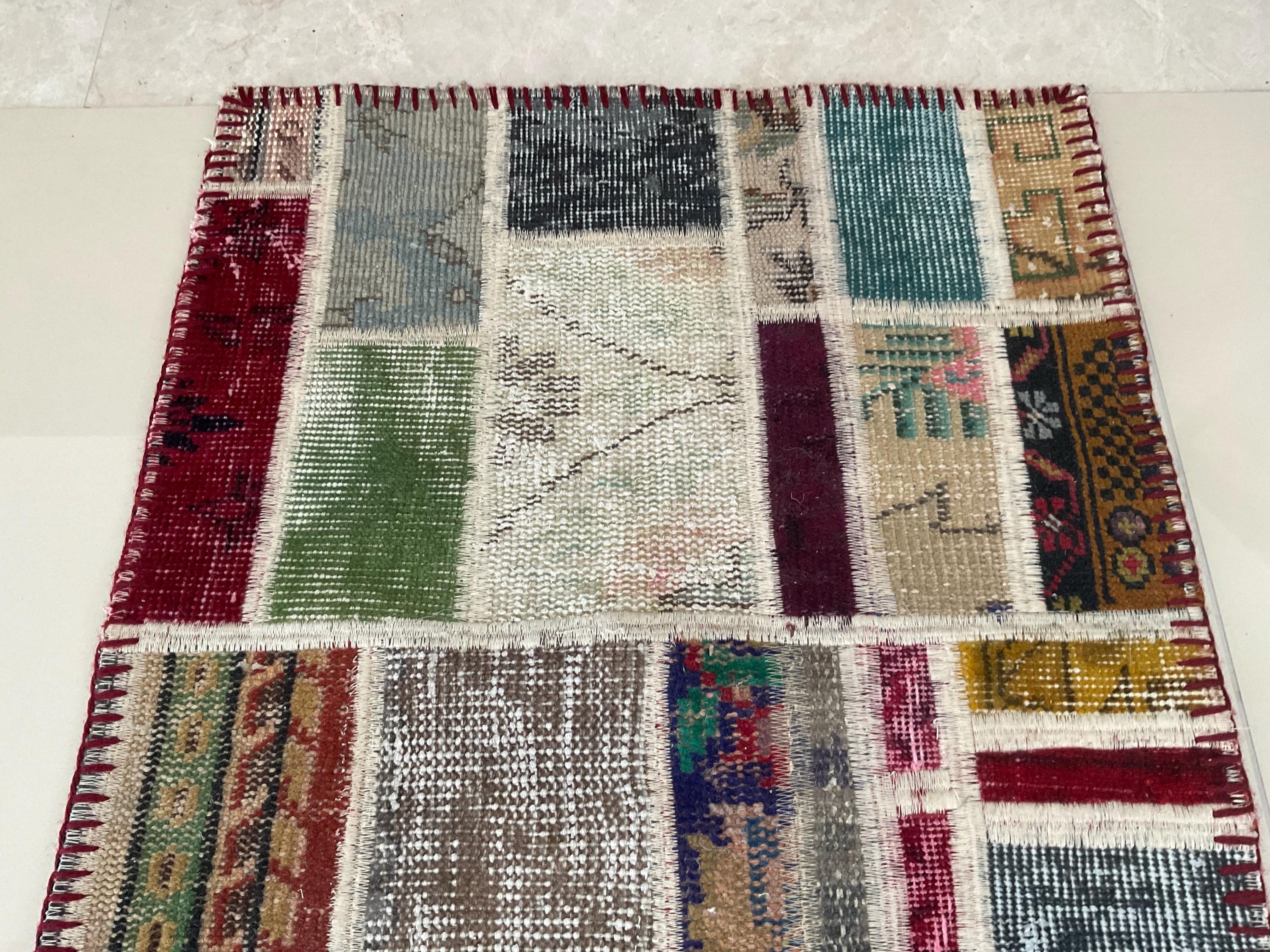 【3日間だけ値下げ】②未使用 トルコ　ラグ　パッチワーク　ヴィンテージ　絨毯 ヴィンテージ トルコ パッチワーク ドアマット、ユニークなマルチ