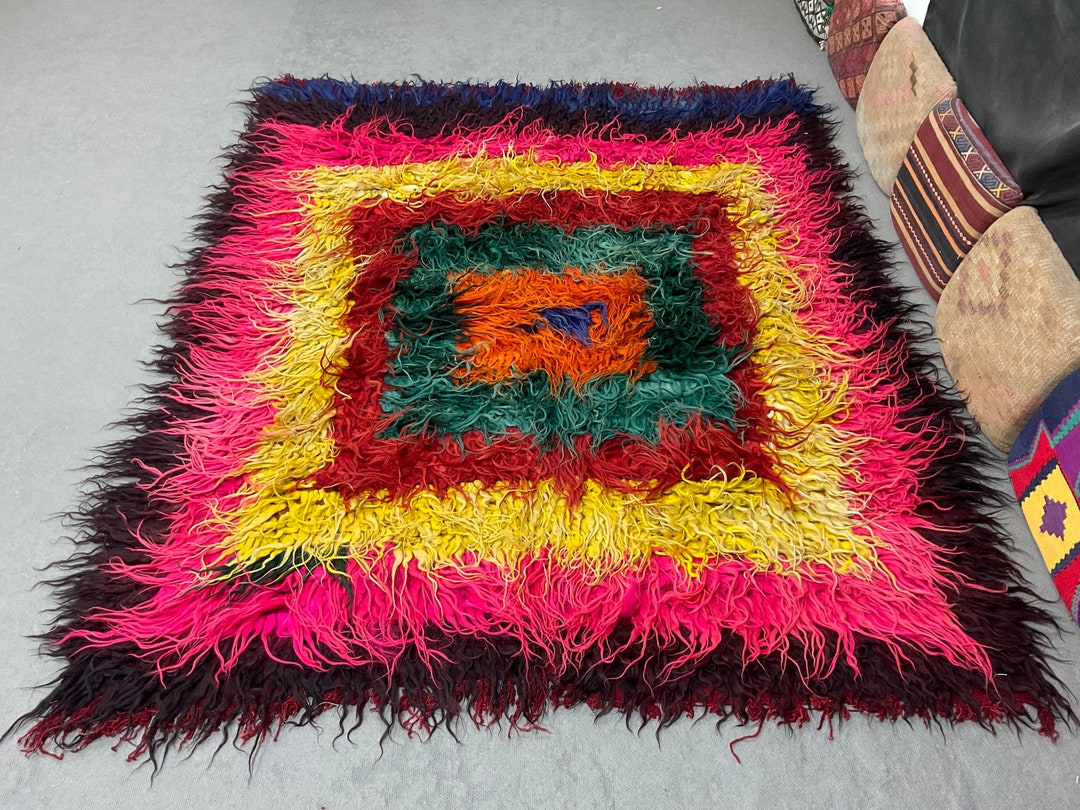 6x7 Rainbow Shaggy Wool Sheepskin Rug, Sheep Area Rug, Soft Warm Wool Area Rug, Cheap Rug