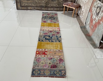 Handmade Wool Patchwork Runner Rug: 2x9 Rainbow Oriental Rug