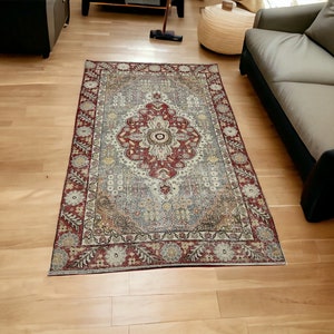 4x6 Red Gray Turkish Rug: Vintage Floral Boho Decor