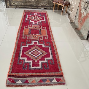 Tappeto turco in lana tessuto a mano: Herki geometrico rosso 3x10