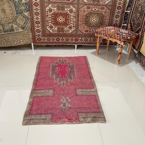 Pink Small Rug, Bathroom Decor Rug, Entryway Rug, Geometric Rug, Handwoven Rug, Small Area Rug, Room Decor Rug, Boho Rug, Vintage Rug