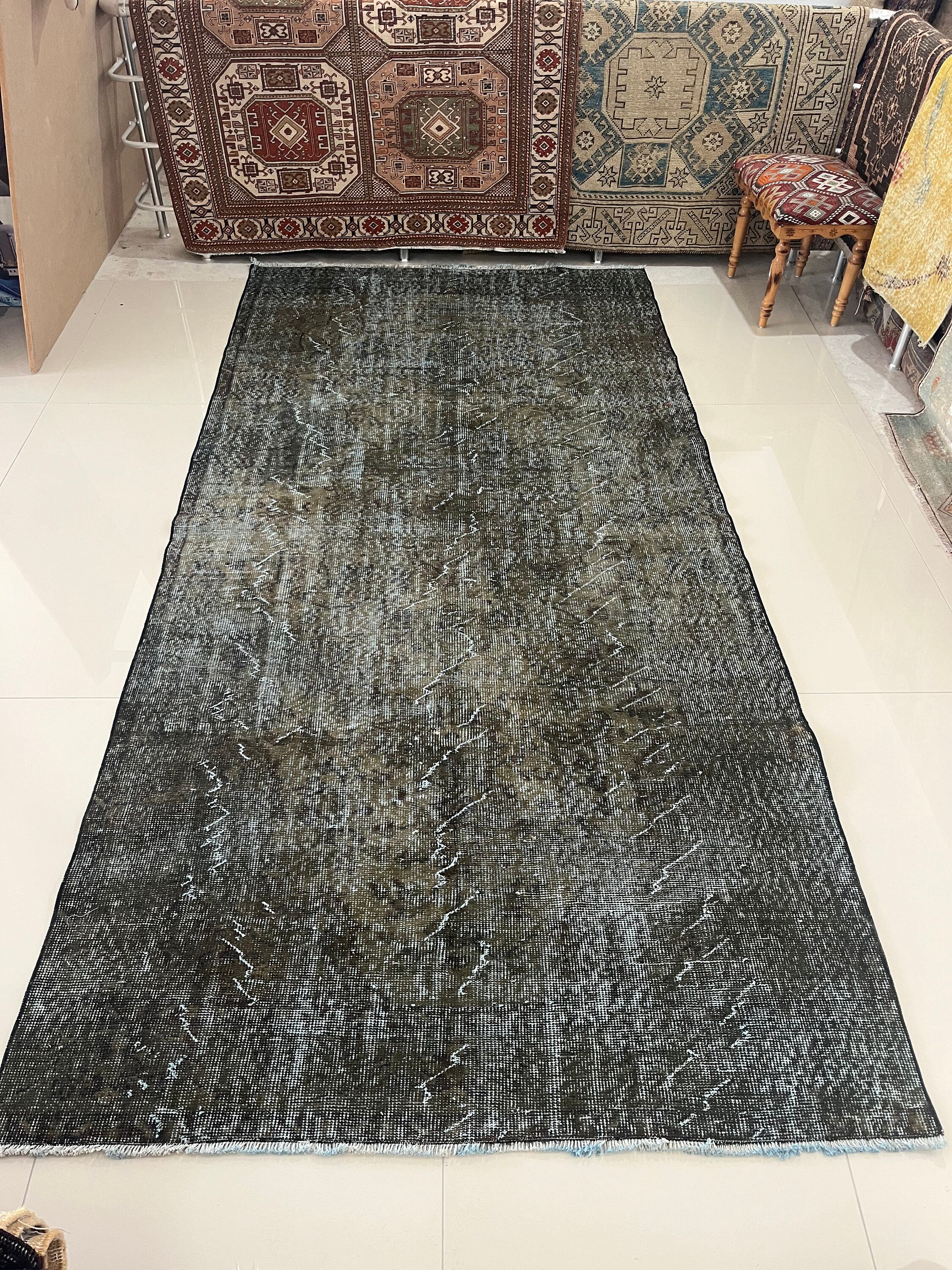 5x10 Black Overdyed Area Rug, Home Decor Area Rug, Big Size