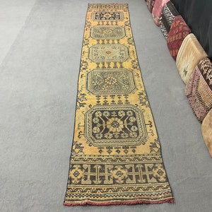 Vintage Turkish Oushak Runner Rug: Extra Long Wool Rug (2.1x11.0 ft)