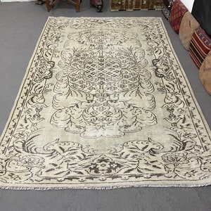 6x9 Vintage Turkish Wool Rug: Muted Anatolian Oushak