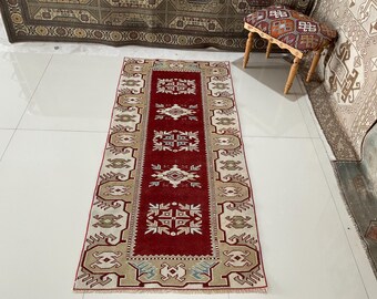 Handwoven Beige Wool Runner: Vintage Oushak Rug (3x6)