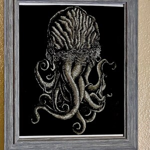 Cthulhu H.P. Lovecraft Original Framed 10"x12" Ink Portrait Drawing