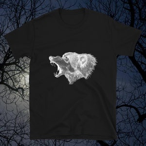 Raging White Wolf Dark Fantasy Ink Illustration Shirt