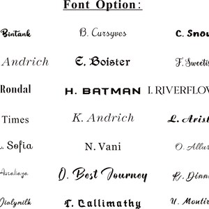 K&ouml;nnte beinhalten: Eine Liste von Schriftart-Optionen f&uuml;r ein Designprojekt. Die Schriftarten werden in alphabetischer Reihenfolge mit einem Buchstaben und einem Namen f&uuml;r jede Schriftart angezeigt.
