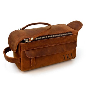 Personalized Full Grain Leather Toiletry Bag: Groomsmen Dopp Kit