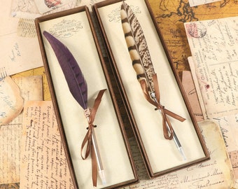 Personlig fjäderpenna: Gästbokspenna för bröllop med presentask