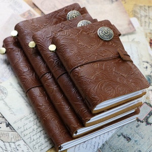 Gepersonaliseerde leren reisdagboek: navulbaar dagboek, gebonden rundleer