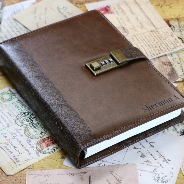 Journal codé avec monogramme, journal rechargeable avec pages lignées, journal intime en cuir avec cadenas, journal de voyage, cadeau d'anniversaire, cadeau pour fille