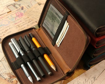 Personalized Leather Pen Case: Fountain Pen Storage Organizer