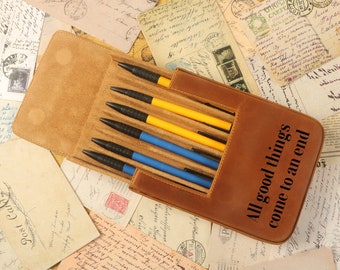 Personalized Leather Pen Case: Full Grain Cowhide, 6-Slot Storage
