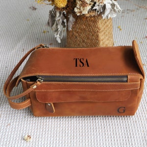 Monogram Leather Toiletry Bag: Full Grain Cowhide Dopp Kit