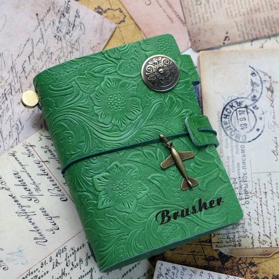 Hand Embossed Camel leather Journal with button close - Available in 7 Designs 4.5 Hand Embossed Camel leather Journal with button close - Available in 7 Designs 4.5
