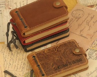 Personalized Leather Pocket Journal: Mini Travel Notebook