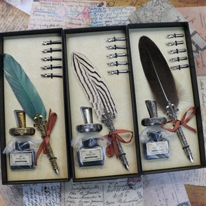 Quill Pen with Gift Box, Wedding Guest Book Pen with Stand, Fountain Pen, Feather Pen with Ink, Stand, Feather Pen Set