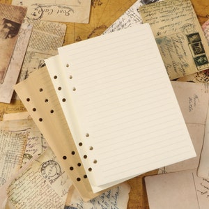 Refillable Pages for Leather Journal, A5 A6 Size, Blank, Lined Pages, 6 Holes