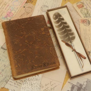 Gepersonaliseerde lederen dagboek tekenboek, reliëfbloem schilderij boek, cadeau voor kunstenaar, lederen schetsboek, cadeau voor dochter