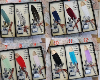 Feather Quill Pen Set: Vintage Dip Pen with Ink, Stand & Nibs