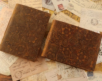 Personalized Leather Sketchbook: Embossed Floral Drawing Book