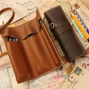 Astuccio portapenne arrotolabile in pelle personalizzato, portapenne stilografiche, portapenne, regalo per figlia, nipote, astuccio portapenne con cinturino