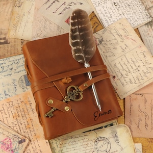 Personalized Leather Journal: Rustic Sketchbook with Vintage Key