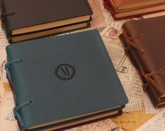 Monogrammed Leather Journal: Refillable Kraft Paper Sketchbook