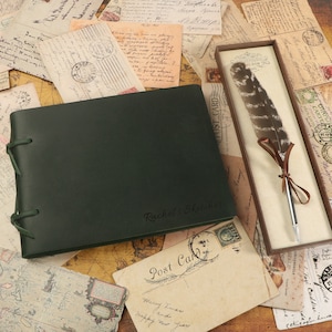 Diario in pelle personalizzato con penna d&#39;oca: taccuino ricaricabile