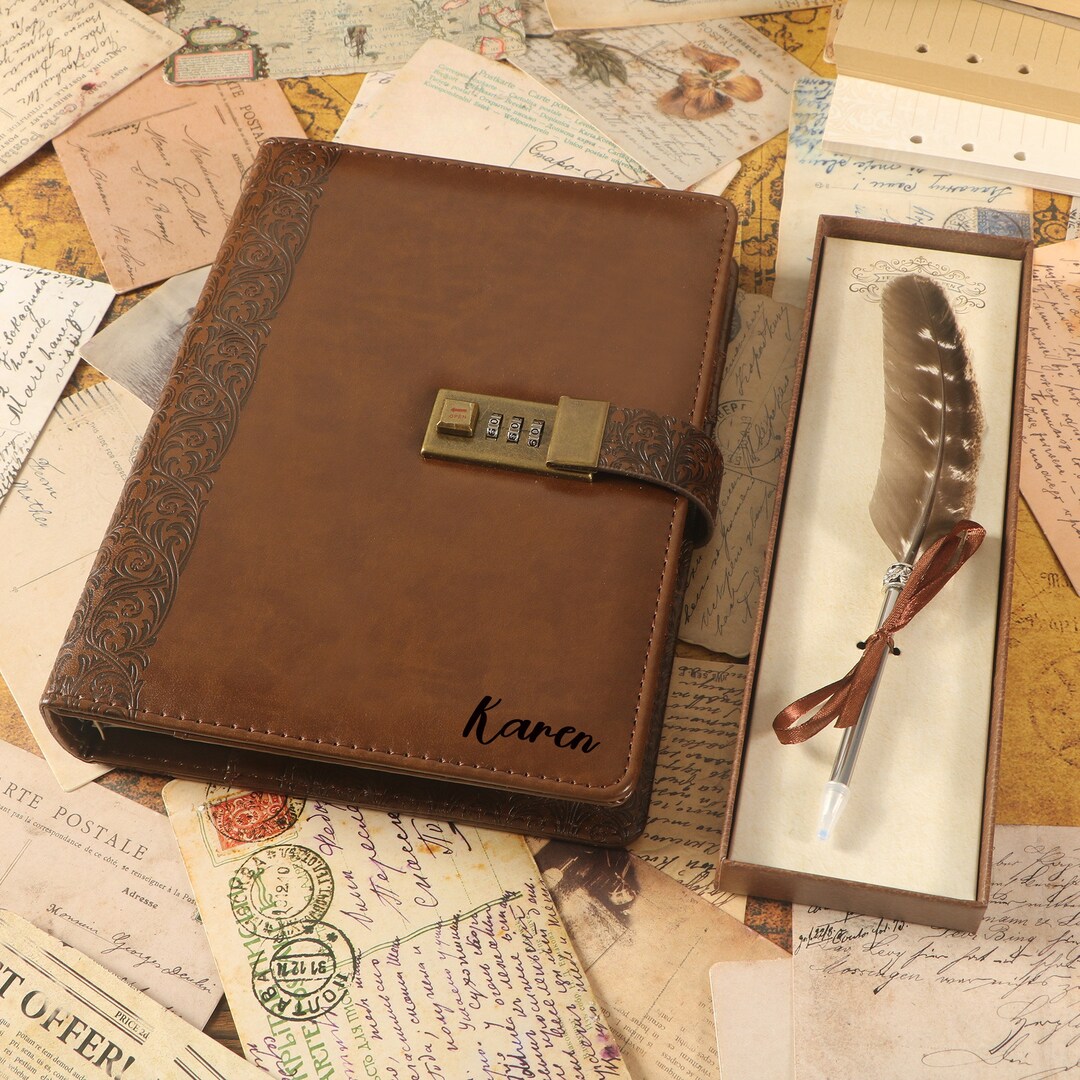 Personalized Lockable Leather Journal: Refillable Notebook With Feather ...