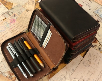 Personalized Leather Pen Case: Zippered Pencil Storage, Art Student Gift
