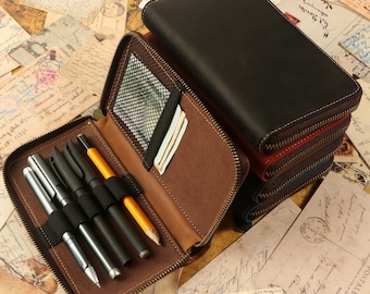 Personalized Leather Pen Storage with Zipper Closure, Multifunction Pencil Case, Gift for Daughter, Son, Art Student Gift