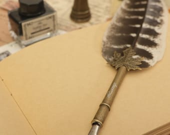 Custom Engraved Feather Quill Pen Set: Vintage Dip Pen with Ink & Stand