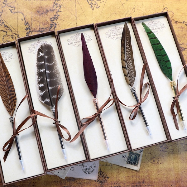 Aangepaste Feather Quill Pen, bruiloft Feather Pen, cadeau voor kunstenaar, Feather balpen, Feather pen zwarte inkt cadeau pen, gastenboek teken pen