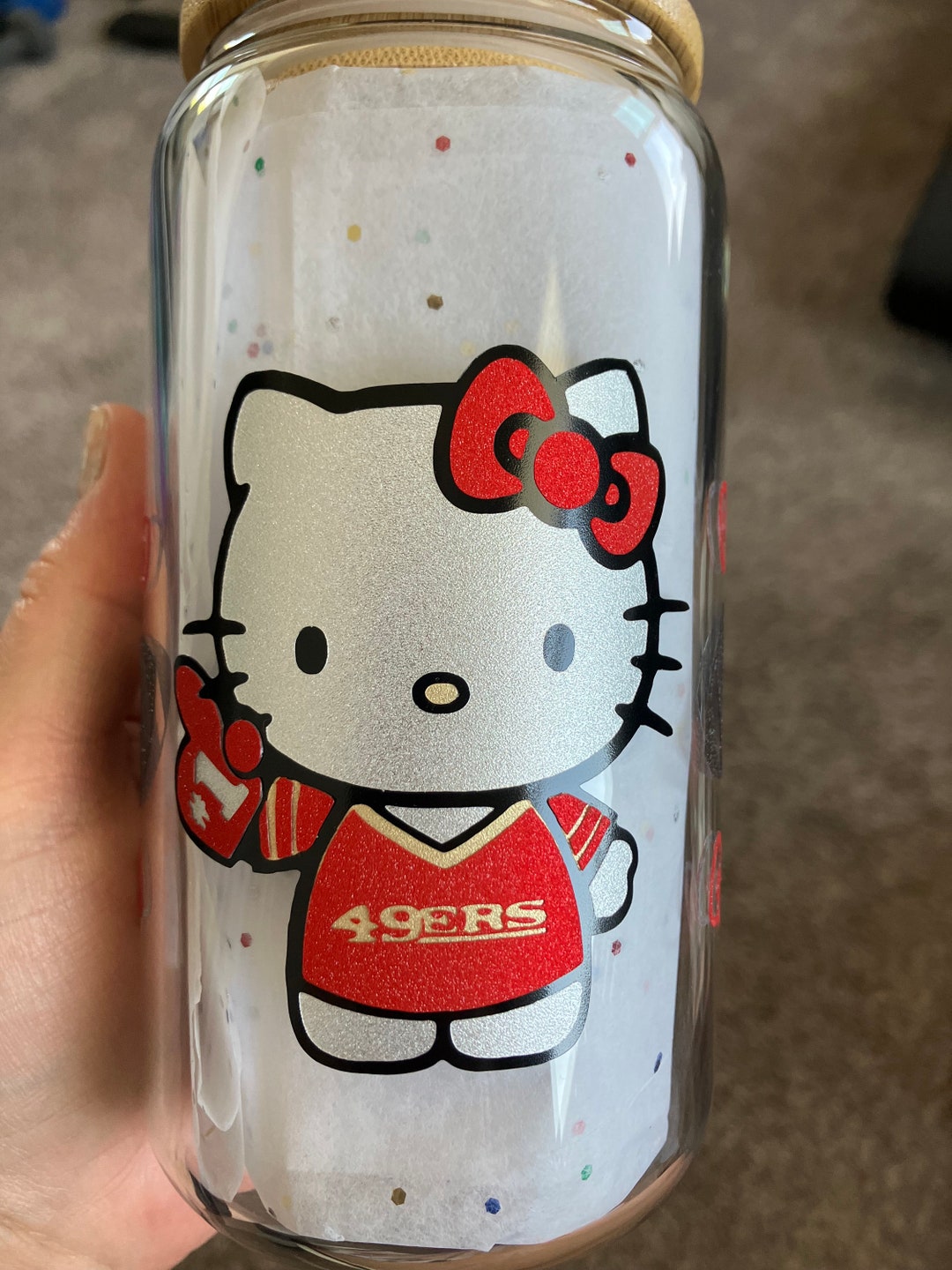 Hello Kitty Football Glass Cup Etsy