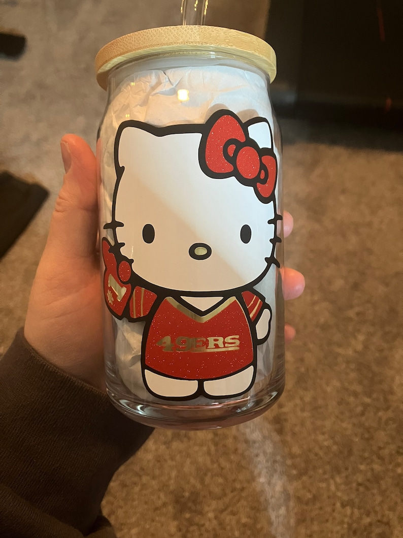 Hello Kitty Football Glass Cup Etsy