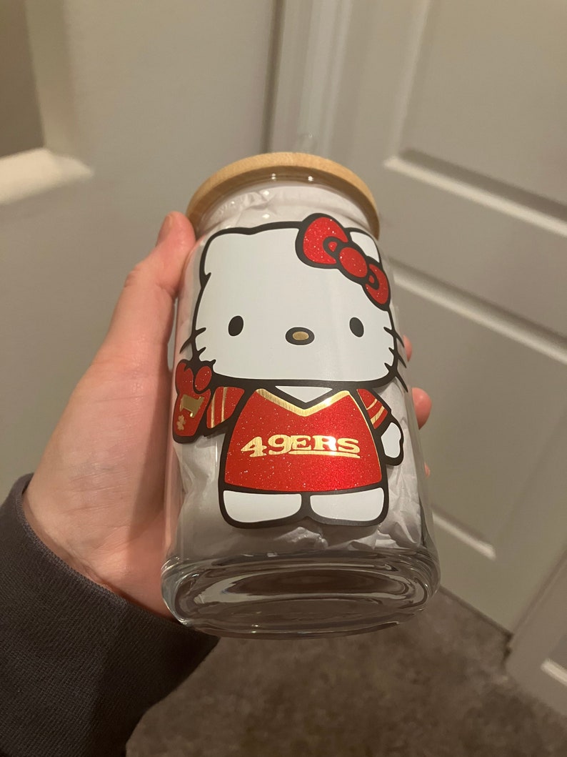 Hello Kitty Football Glass Cup Etsy