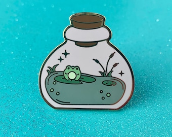 Frog In a Bog Hard Enamel Pin | Potion Bottle Pin - Magic Frog Pin - Kawaii Frog Lapel Pin