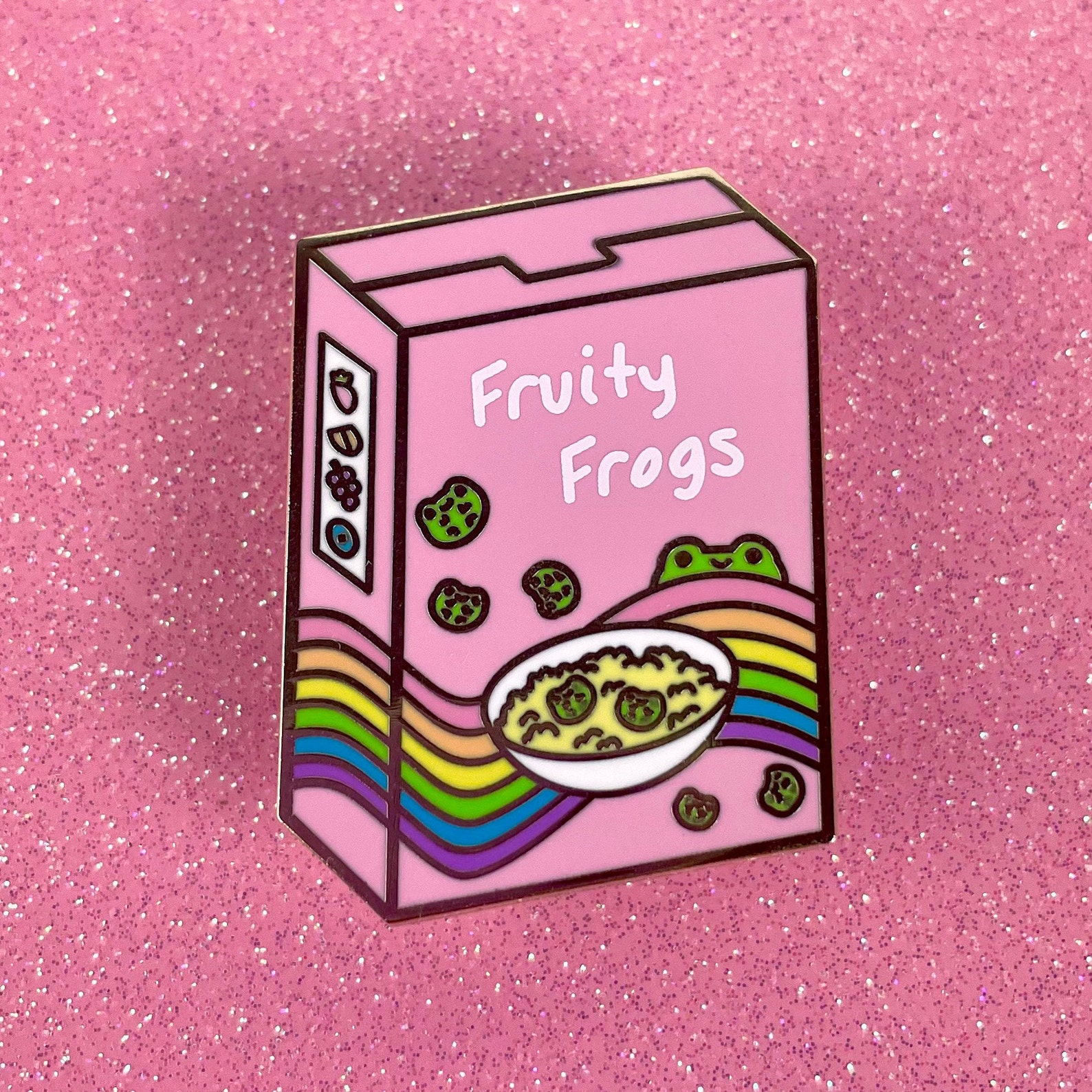 Fruity Frogs Hard Enamel Pin Cereal Pin Frog Pin Rainbow Etsy