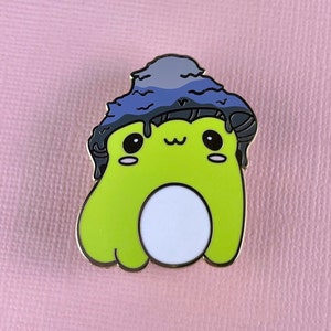 Ink Cap Frog Hard Enamel Pin | Mushroom Hat Frog Pin - Ink Cap Mushroom Pin - Cottagecore Pin - Kawaii Frog Pin - Witchy Frog Pin