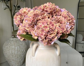 Faux hortensia rose poussiéreux - Décoration florale artificielle pour vase - 21 pouces